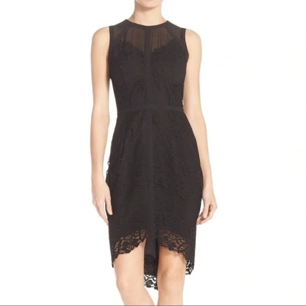 Adelyn RAE Lace, Mesh & Chiffon Sheath black Dress women's size Medium ( 03)